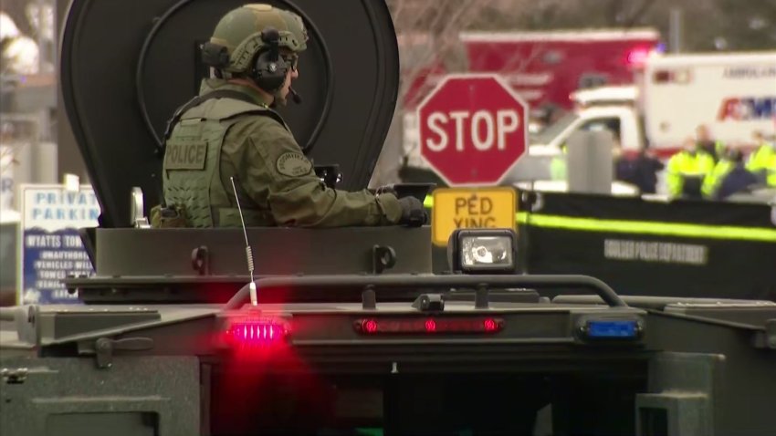 SWAT officers respond to a deadly mass shooting at a grocery store in Boulder, Colorado, on March 22, 2021.